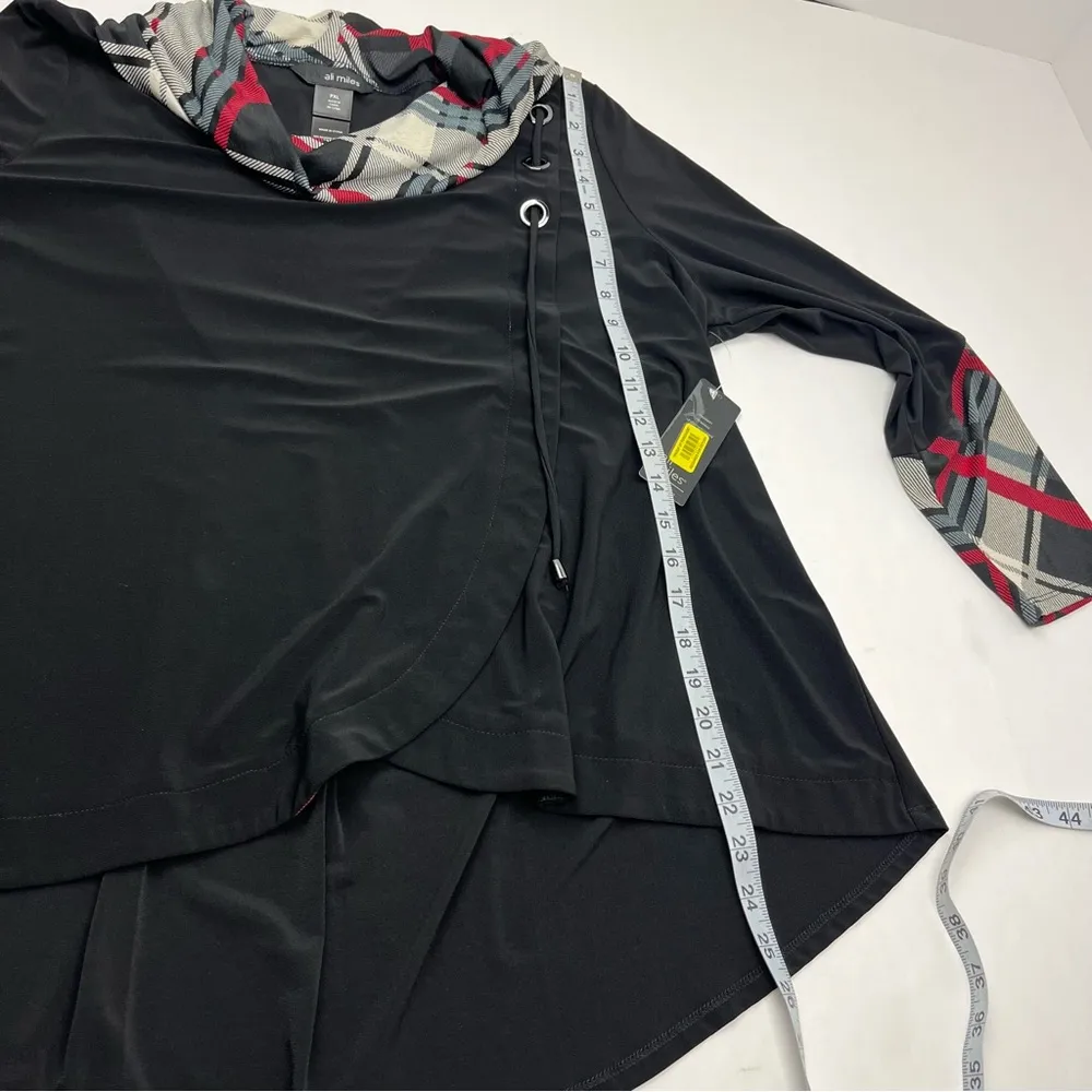 Ali Miles Mad For Plaid Tunic Top Long Sleeve Cowl Neck Womens PXL Petite XL NEW Black Size undefined - Image 7