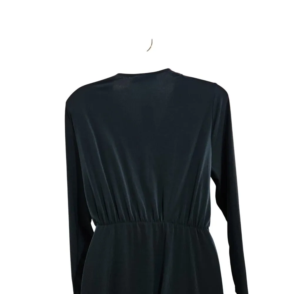 Fashion To Figure Long Sleeve Drape Front Midi Dress Faux Wrap Stretch Blue XL - Image 7