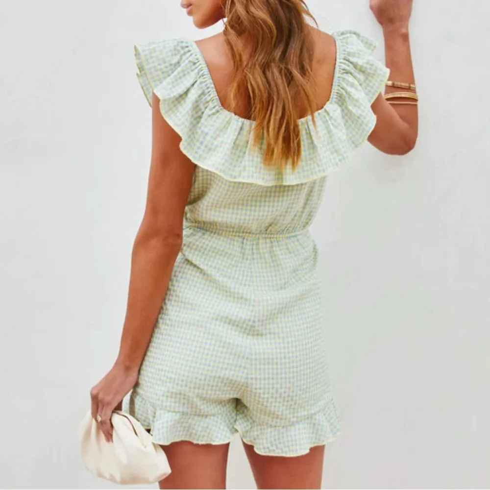 VICI | Spring Sprinkle Gingham Ruffle Romper - Image 5