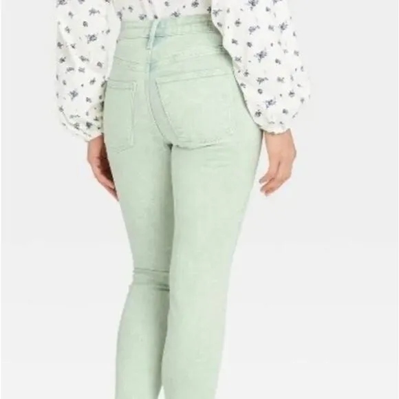 Universal Thread High-Rise Skinny Jeans‎ Mint Green Acid Wash Raw Hem SZ 2X28" - Image 3