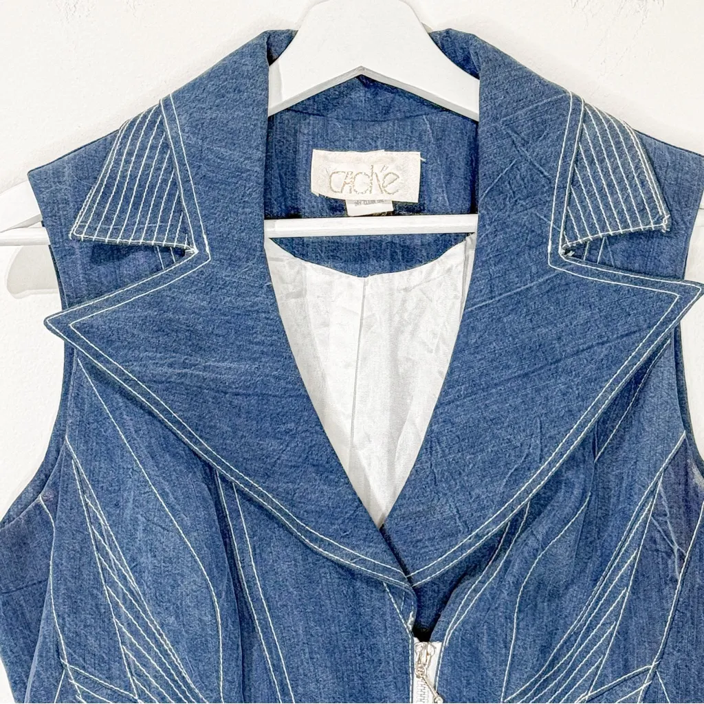 Vintage Cache Light Blue Denim Corset Vest Moto Style Zipped Y2K 100% Tencel - Image 3