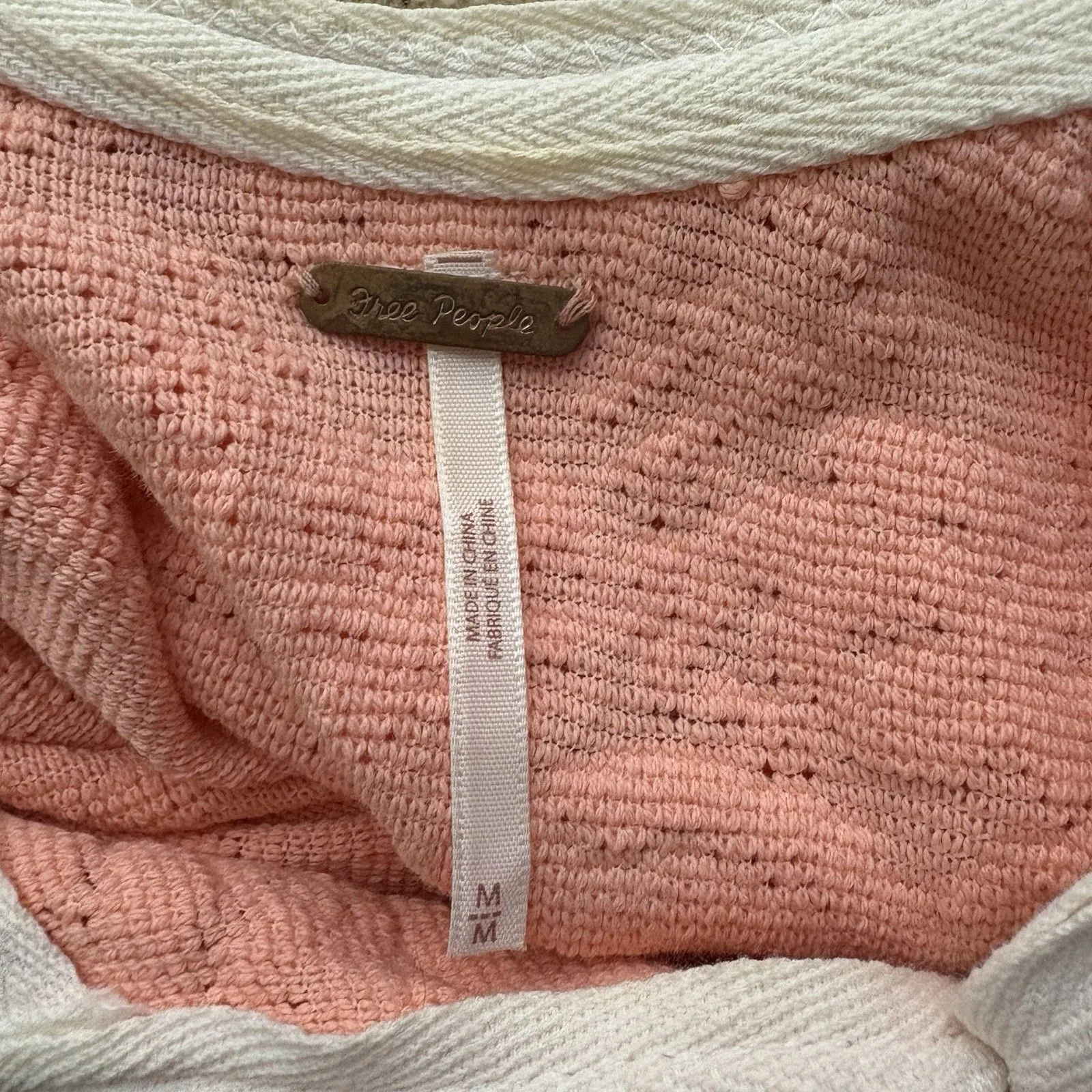 Free People Pullover Sweater Orange Tie Dye Henley Sunrise Polo Rib Collar M - Image 5