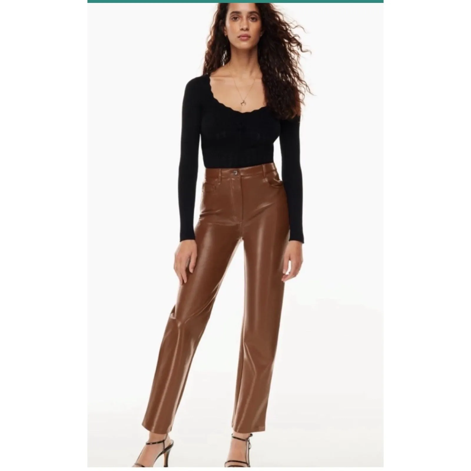 ARITZIA WILFRED The Melina Vegan Leather High Rise Pants Chocolate Brown size 0 - Image 2