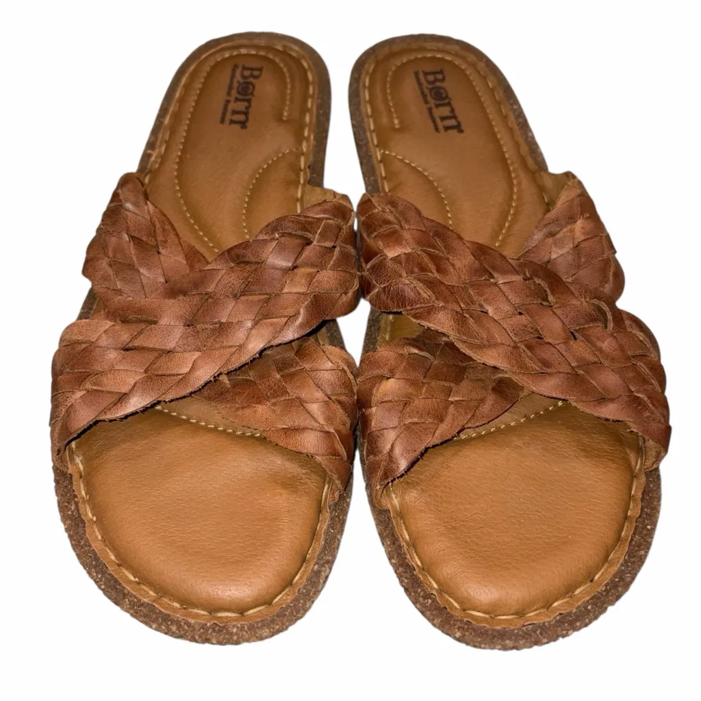 Born Brown Braided Leather Rue Slide Sandals Shoes size 8 39 - Image 2