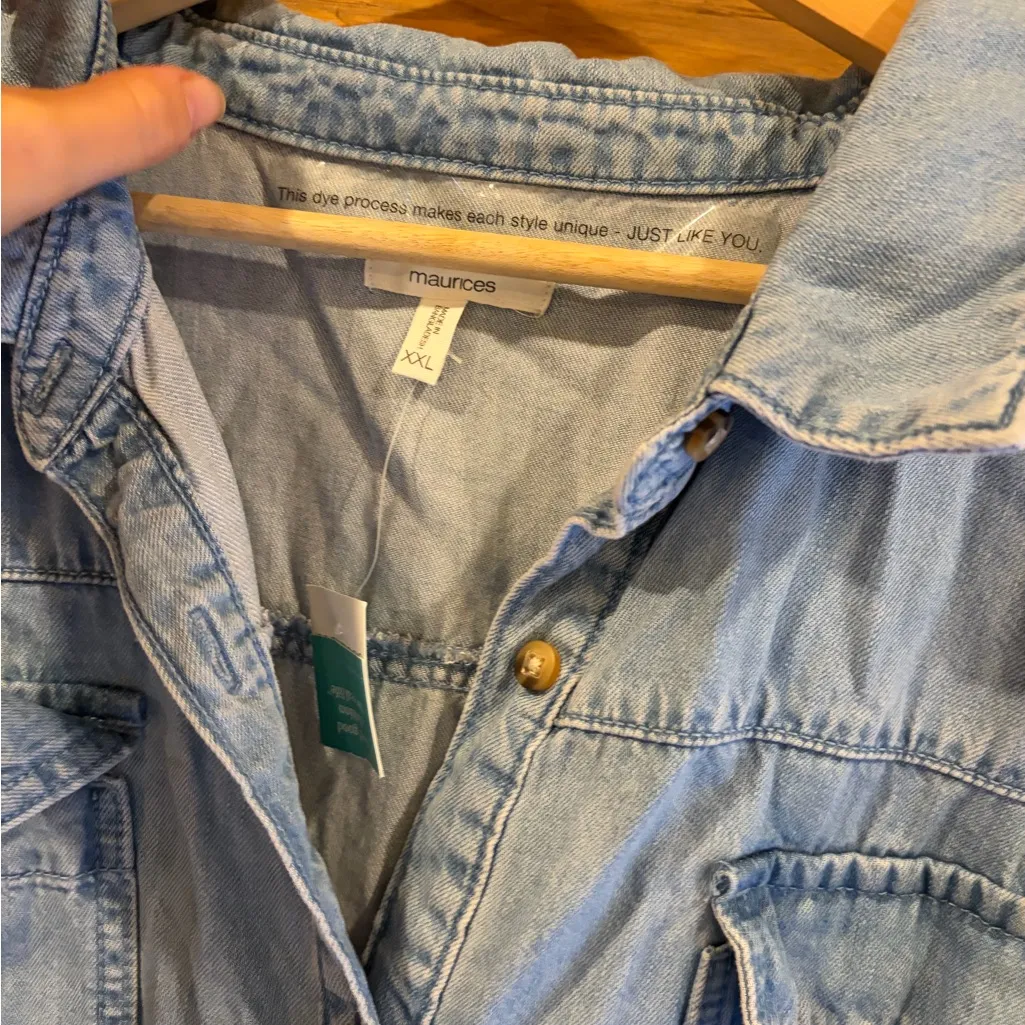 NWT Maurice’s Denim Tie Waist Mini Shirt Dress size XXL - Image 4
