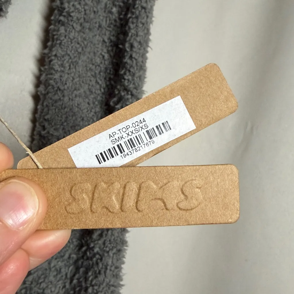 NWT SKIMS Cozy Knit Wrap Top Cropped Tie Front Sweater Gray Smoke XXS/XS - Image 5