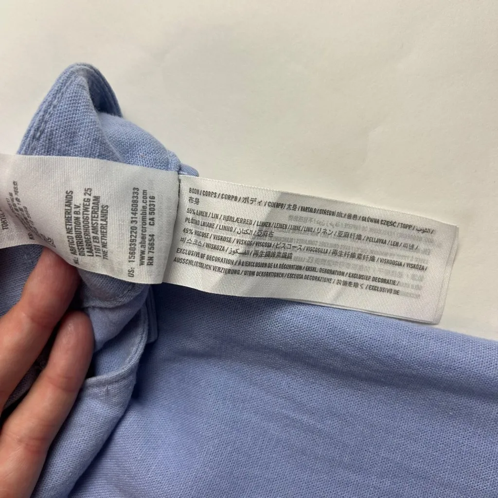 Abercrombie Sky Blue Linen Blend High Rise Wide Leg Summer Trouser Pant S - Image 5