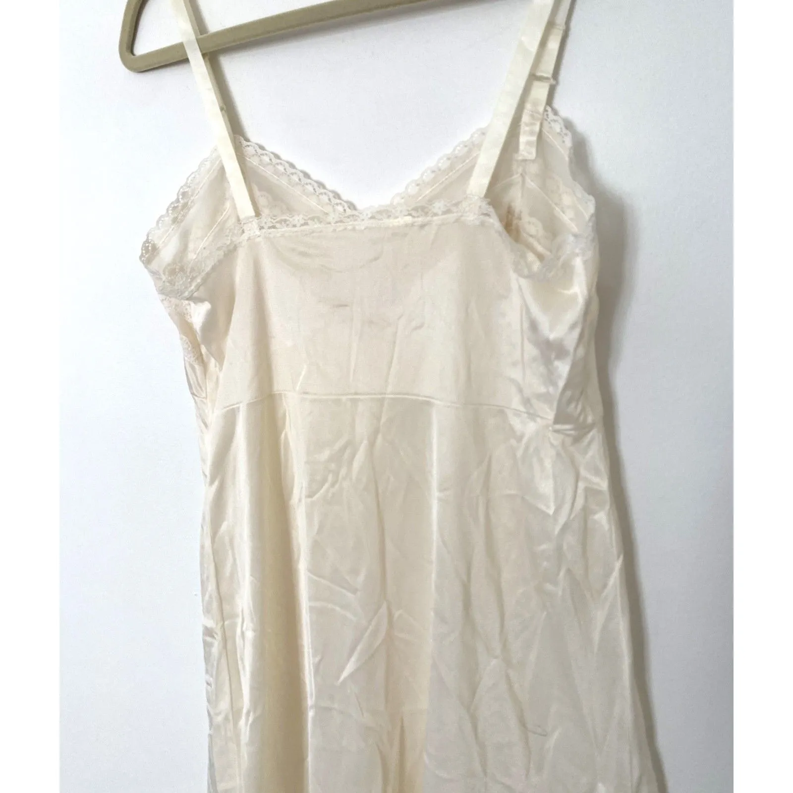Vtg Made Nylon Full Slip Lingerie Dress Ivory Lace Sissy Retro Nightie No Sz Tag - Image 4