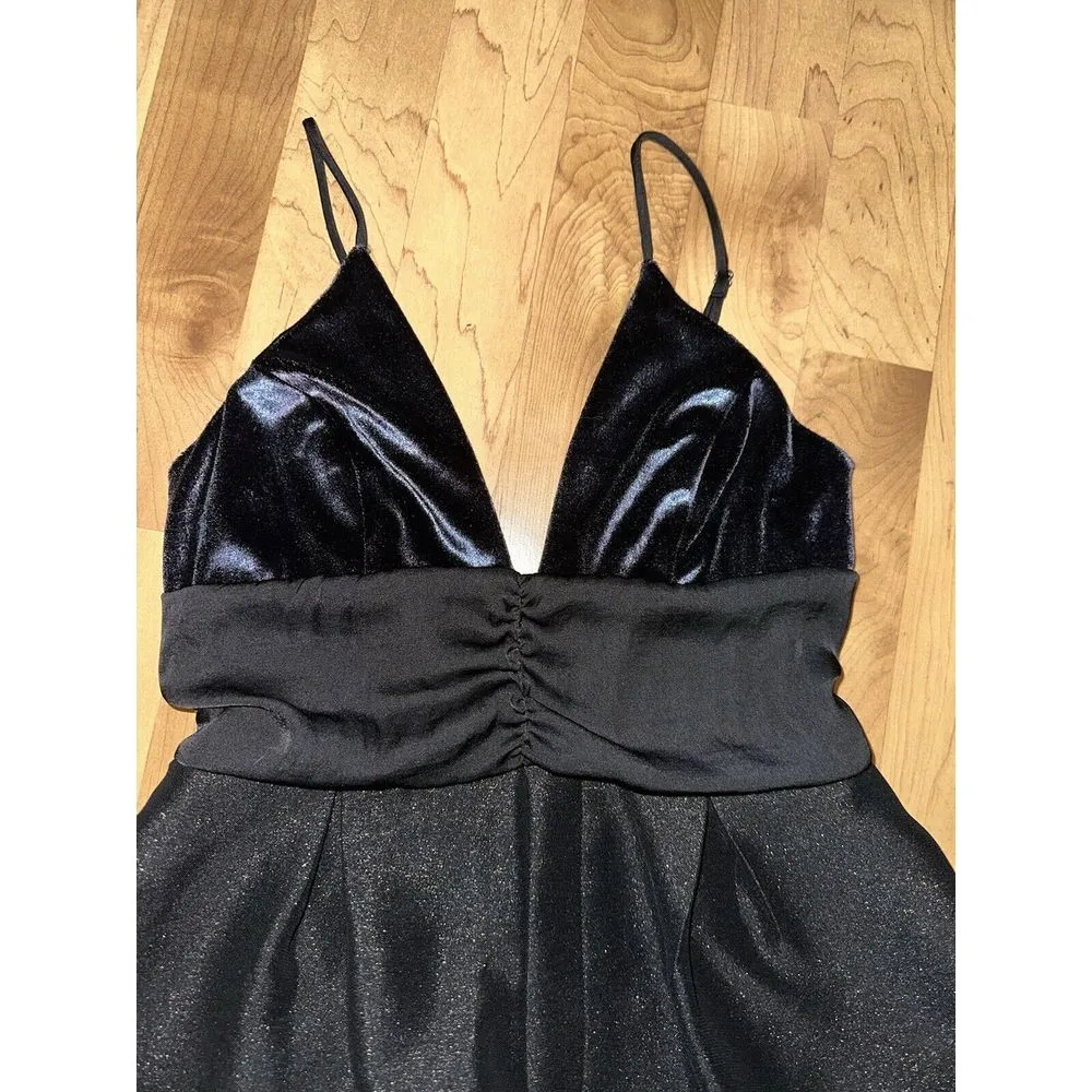 Free People Sylkie Romper Blue Velvet Top Black Shimmer Bottom Size 0‎ - Image 6