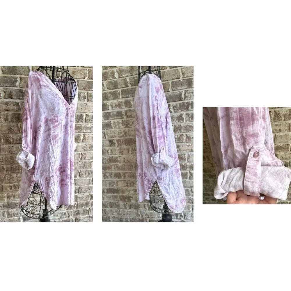H Halston Tie Dye Tunic Top Sz 1X?  Lilac Swimsuit Cover Up Dress Roll T… - Image 9