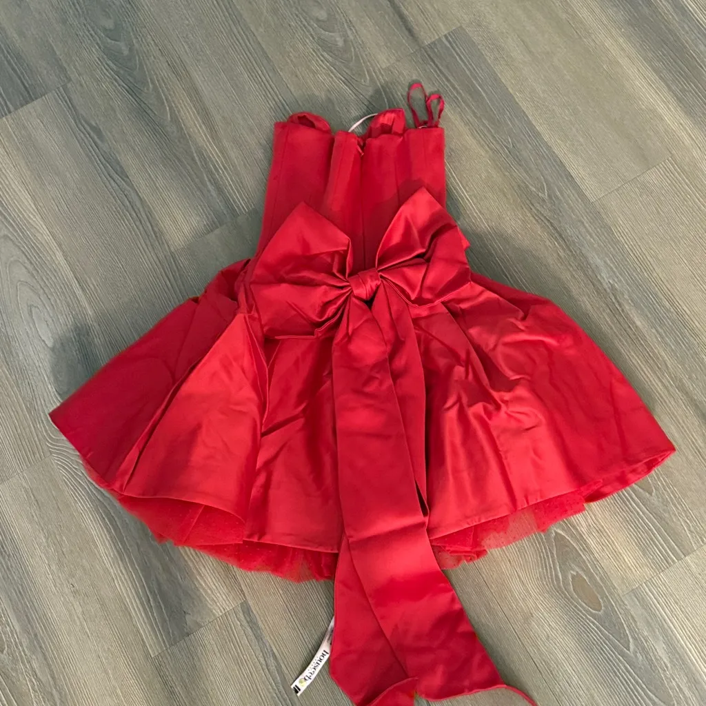 NWT House of CB Salome holly red satin detachable bow mini dress - longer versio - Image 12