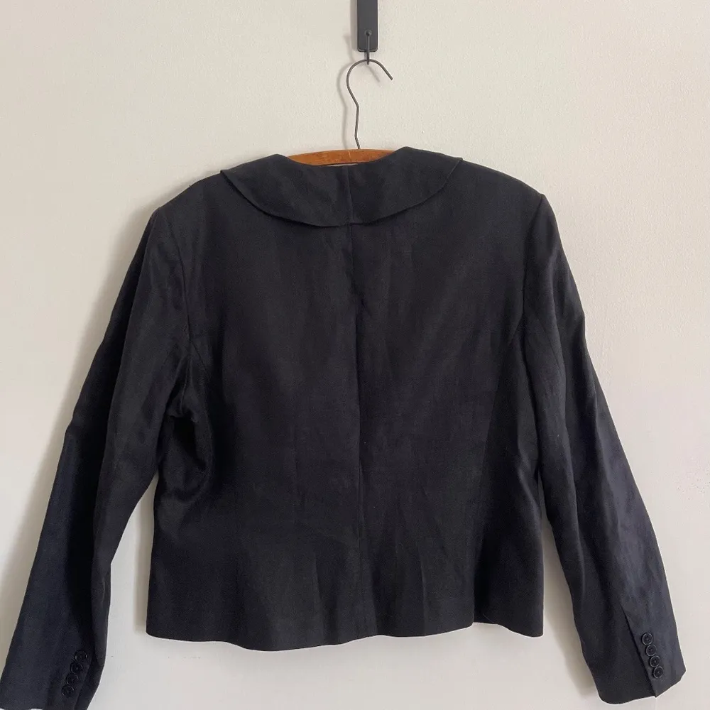 Lauren  Black Linen Ruffle Collar Blazer Women's 16 Coquette Coastal - Image 8