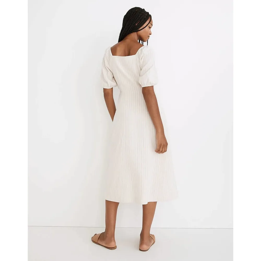 Madewell Puff-Sleeve Button-Wrap Striped Midi Dress Size 6 - Image 3
