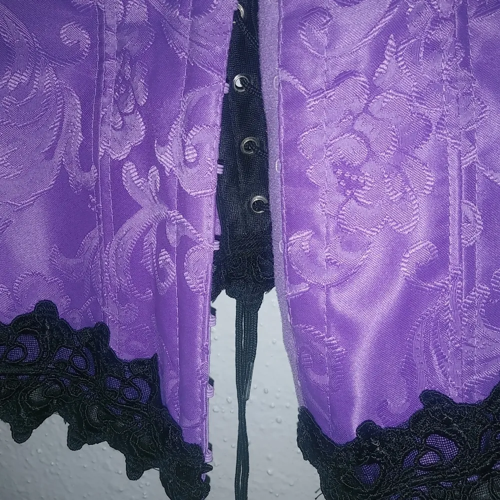 Fredericks of Hollywood 34 Corset Bustier Hook Front Lace Up Back Purple Black - Image 6