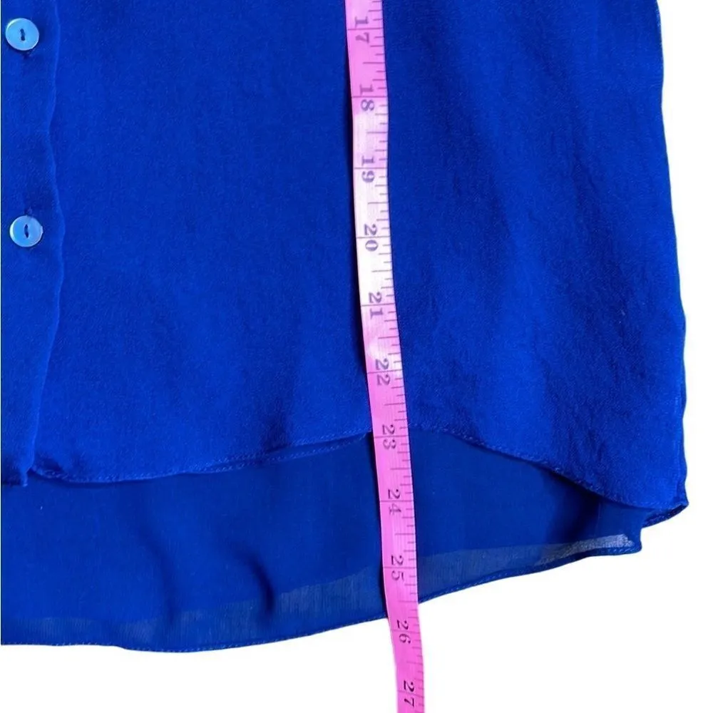Diane Von Furstenburg Blue Sheer Silk Button Down Blouse size 8 - Image 6