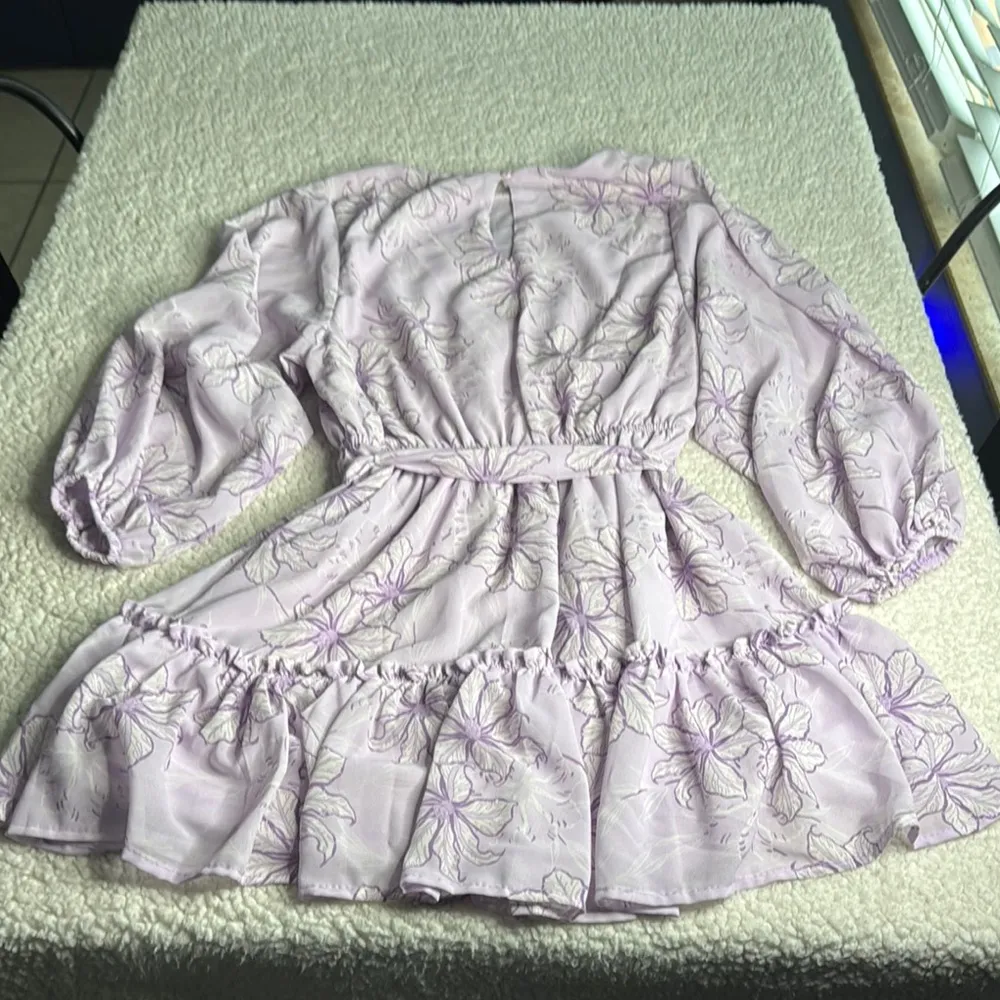 Flying Tomato Lavender Floral Midi Dress With Puff Sleeves - Image 3