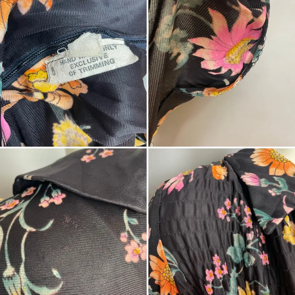 Vintage 1970s Maxi Dress FLAWS Wounded Bird Black Long Sleeve Retro Women Smock Size undefined - Image 10