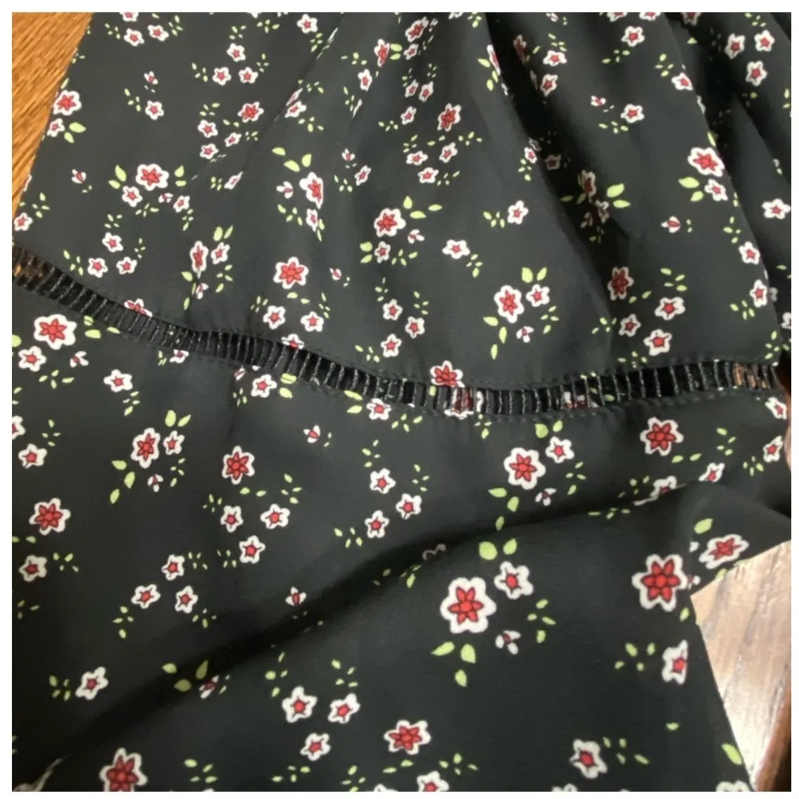 Topshop Mini Dress Womens 8 Black Floral Long Sleeve Ruffle Collar - Image 7