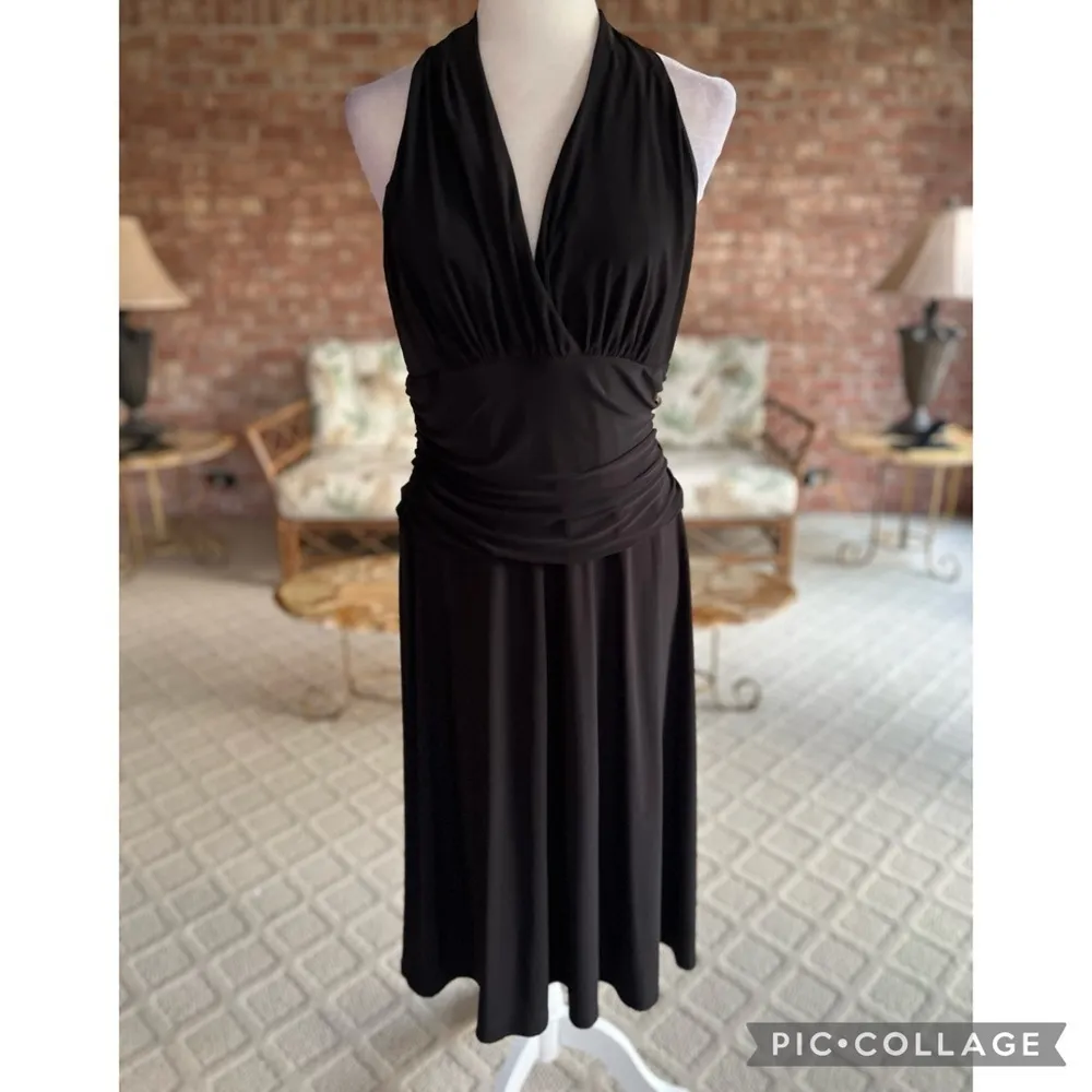 Nine West Dress Midi Black Halter Ruched Jersey Knit Midi 14P Cocktail Party LBD - Image 4