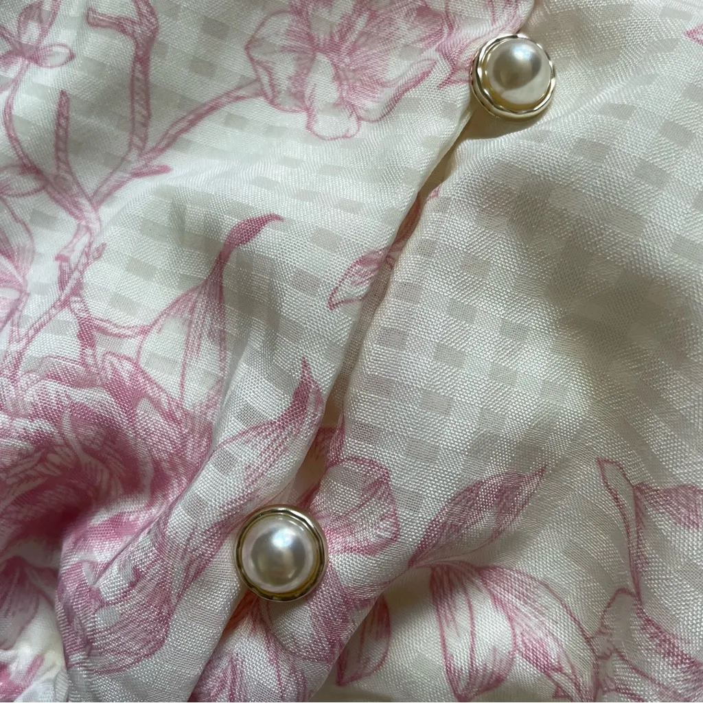 Joie Pink and White Toile Feminine Twee Long Sleeve Chiffon Mini Dress Large - Image 8