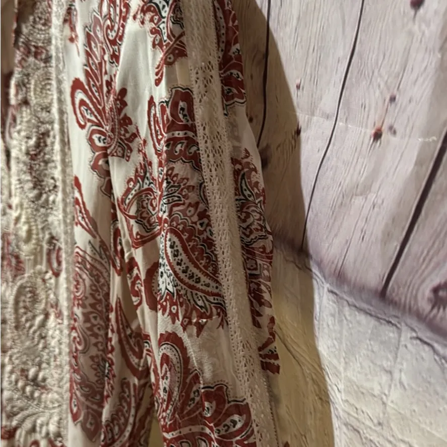 ANTROPOLOGY Dress Allaire Maxi Flowy Dress, Brown Red & Cream - Image 8