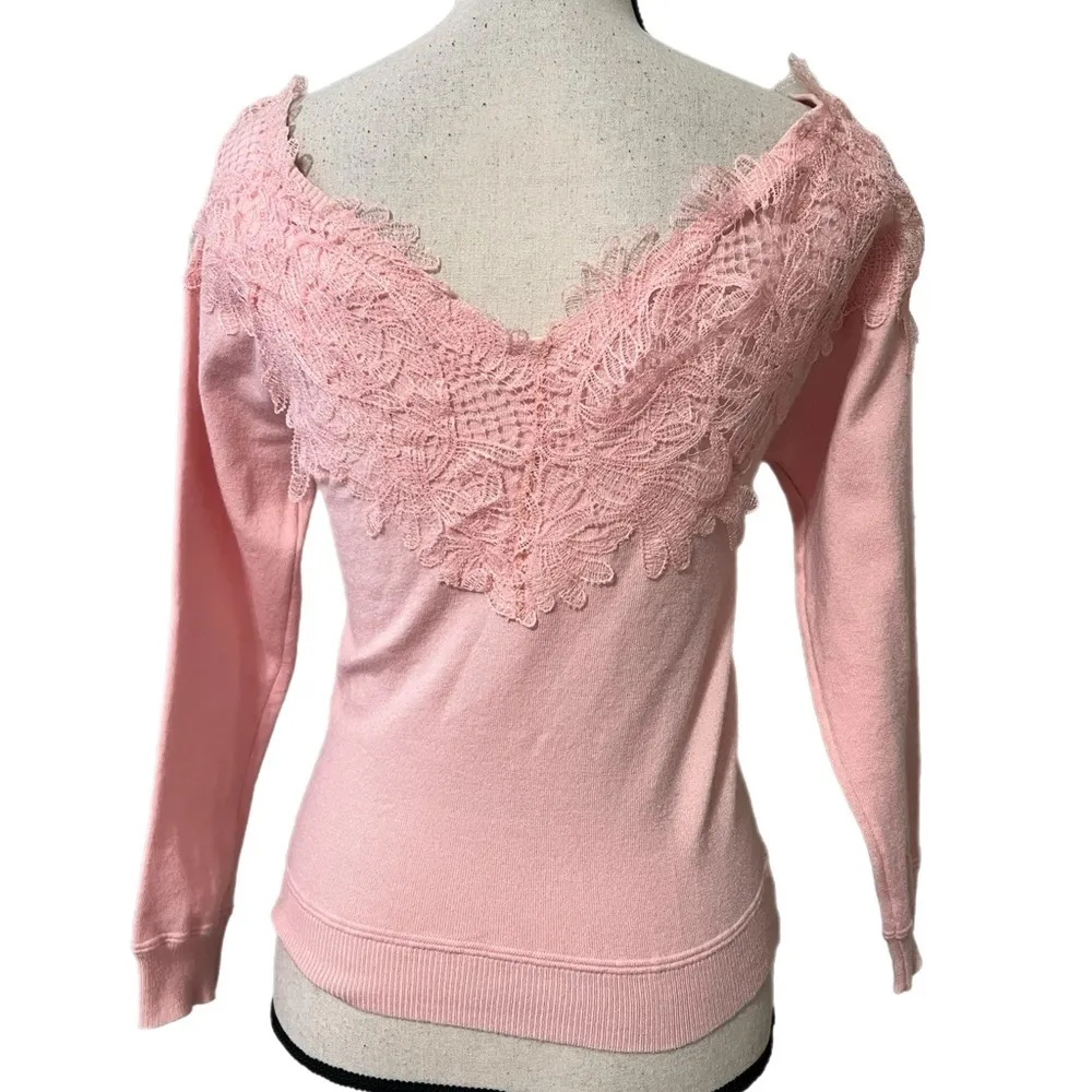 Dee Elly small pink Valentino off shoulder top neckline dainty lace detailing - Image 2