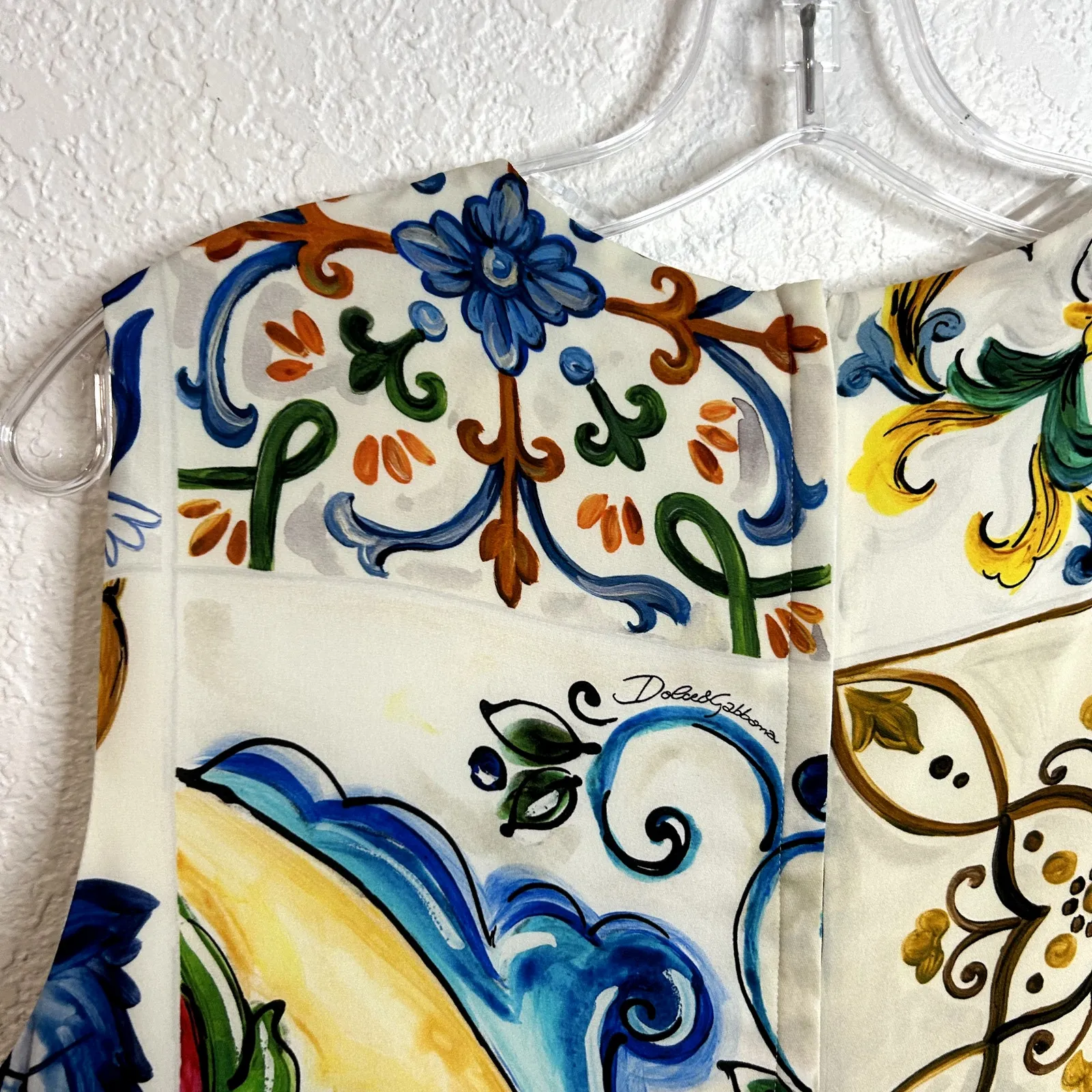 Dolce & Gabbana Majolica Print A-Line Silk Dress Womens Size EU 46 US 10 White - Image 10