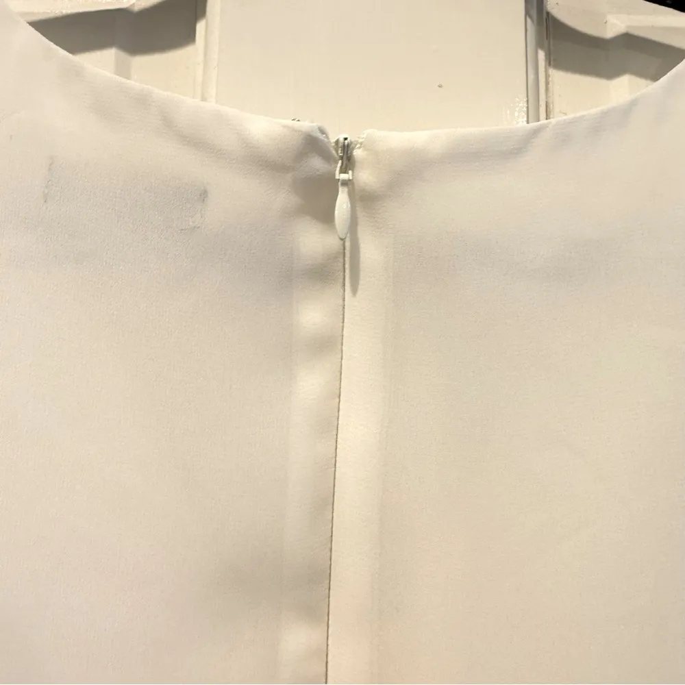 MSK Evening Off White Top Beaded V Neck Chiffon Layered Flared Sleeves Medium - Image 5