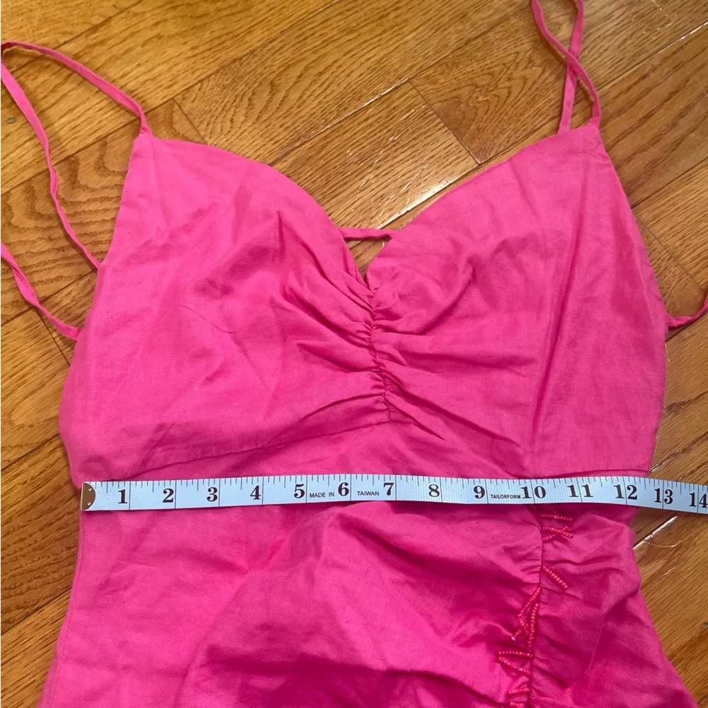 ZARA PINK MAGENTA BEADED LINEN BLEND MINI DRESS OPEN BACK SZ M - Image 7