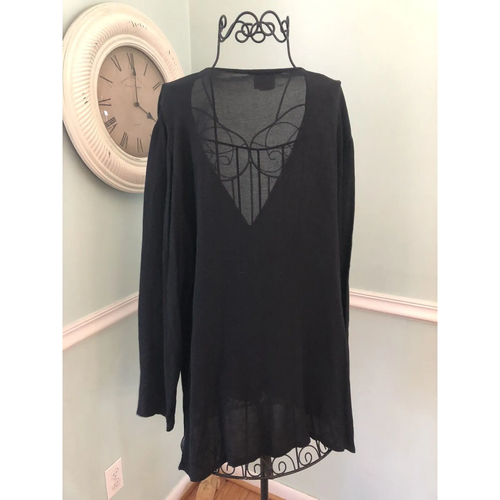 Eileen Fisher L Black One Button Lightweight Large Cardigan - Image 6