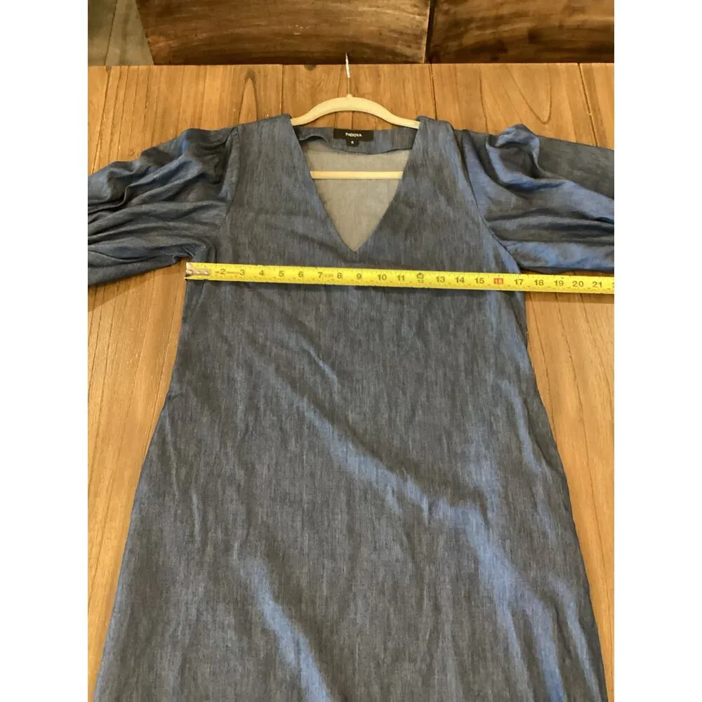 Padova Colombia kaftan denim jean balloon sleeve v neck boho resort Midi dress 6 Blue - Image 6