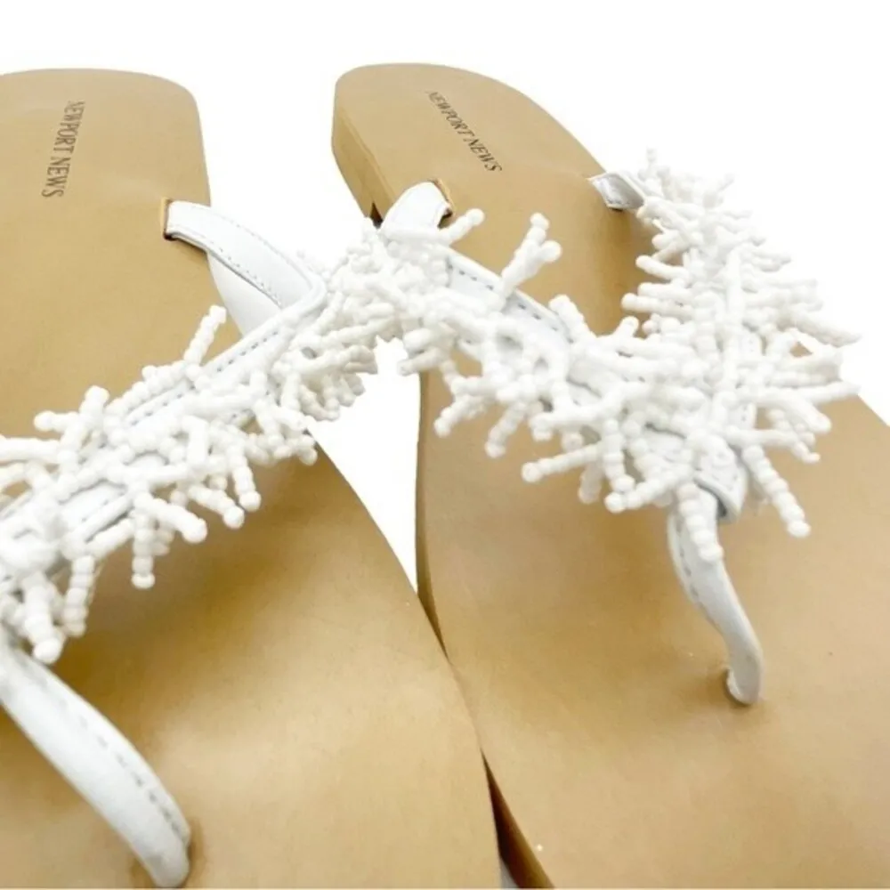 Newport News White Beaded Flip Flops Tropical Coastal Thong Sandals Size 10 - Image 13