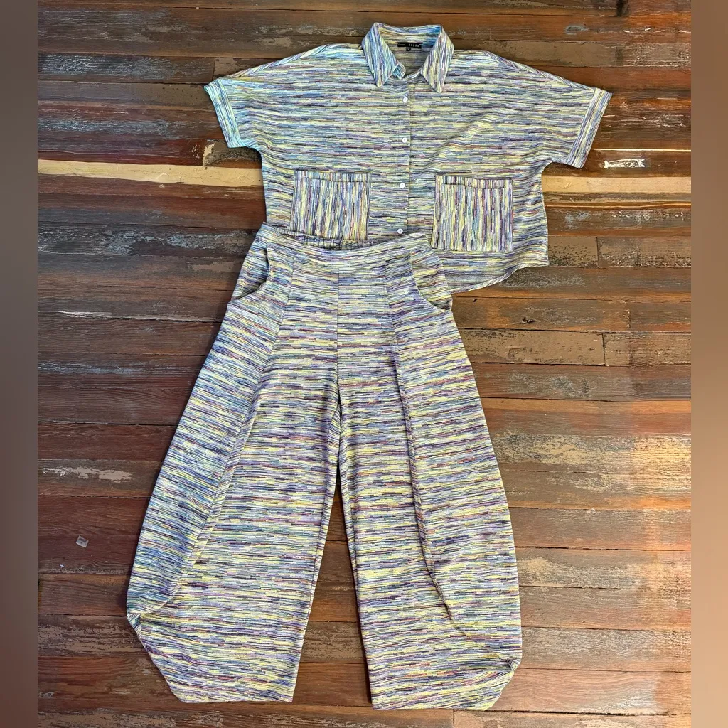 Kozan 2 Piece Colorful Striped Button Up Top & Lantern Pull On Pants Set M/L ๐งก๐ Yellow Size undefined - Image 10