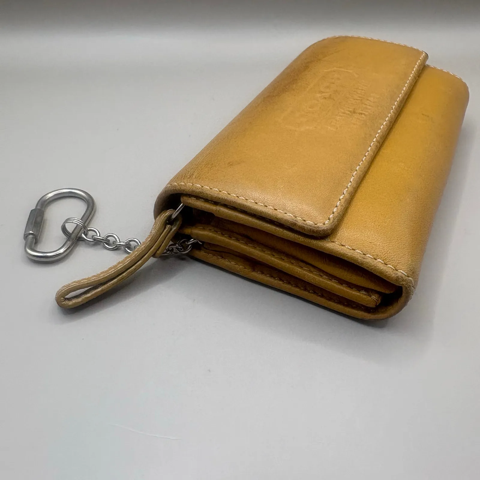 VTG Coach Leatherware Wallet Cardholder Tan Zip Trifold Carabiner  Y2K - Image 4
