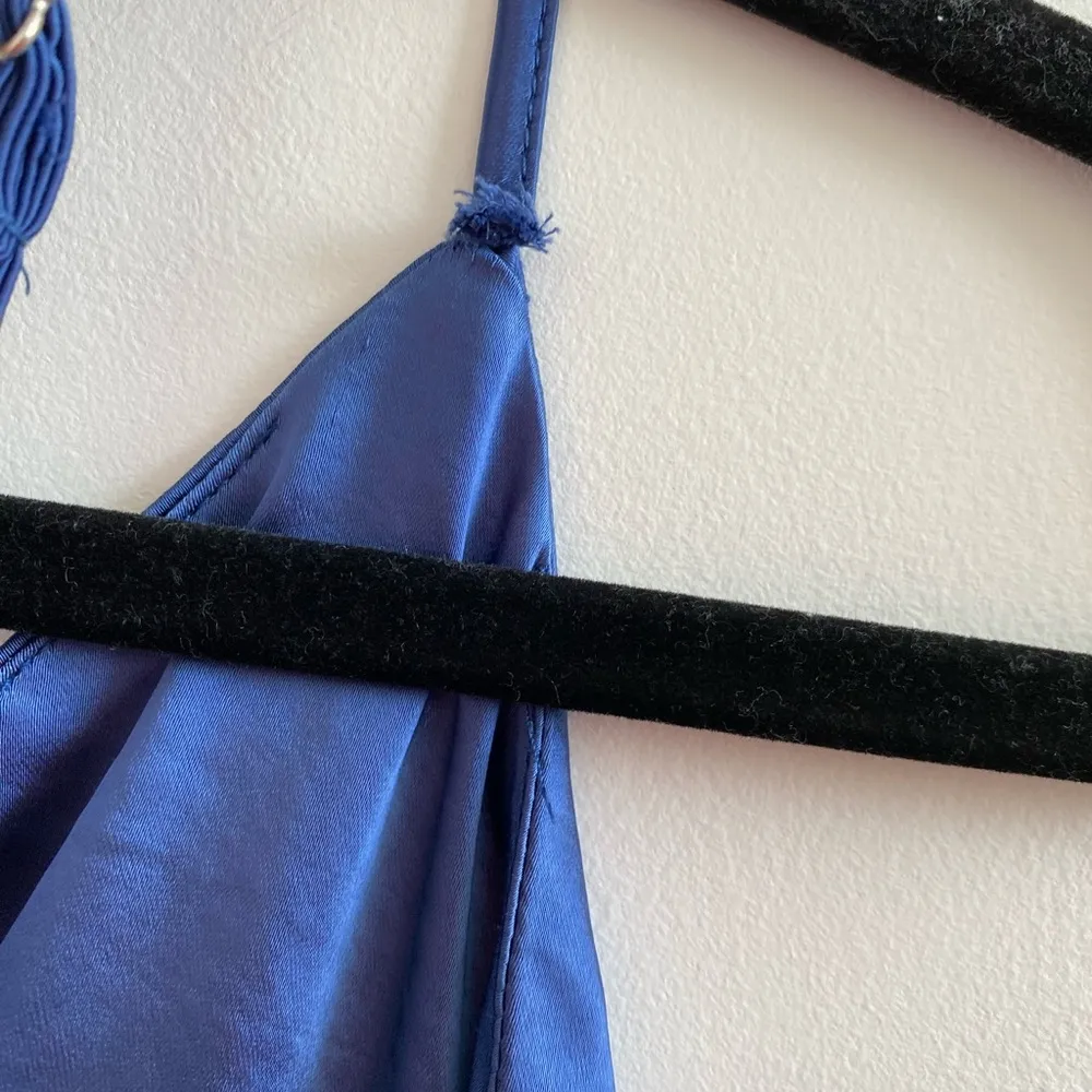 Princess Polly Navy Janson Playsuit Satin Ruffle Romper Size 6 **FLAWS** - Image 13