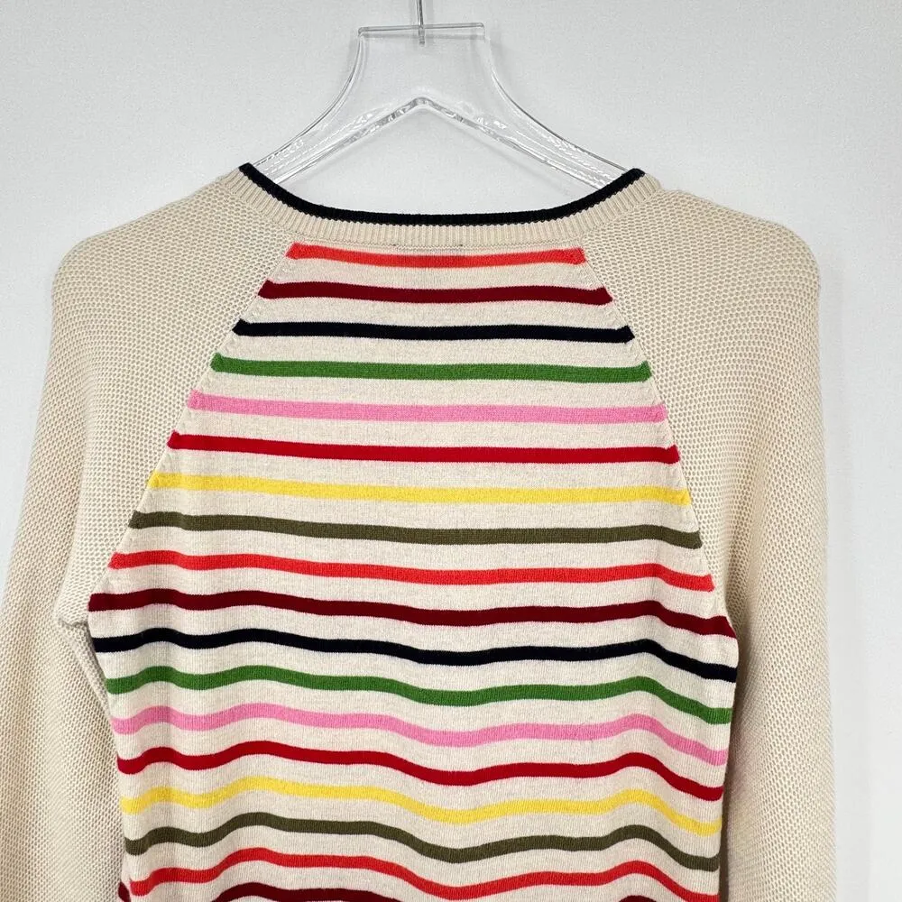 Talbots sweater lambswool blend rainbow stripe button shoulder pullover crew MP - Image 4