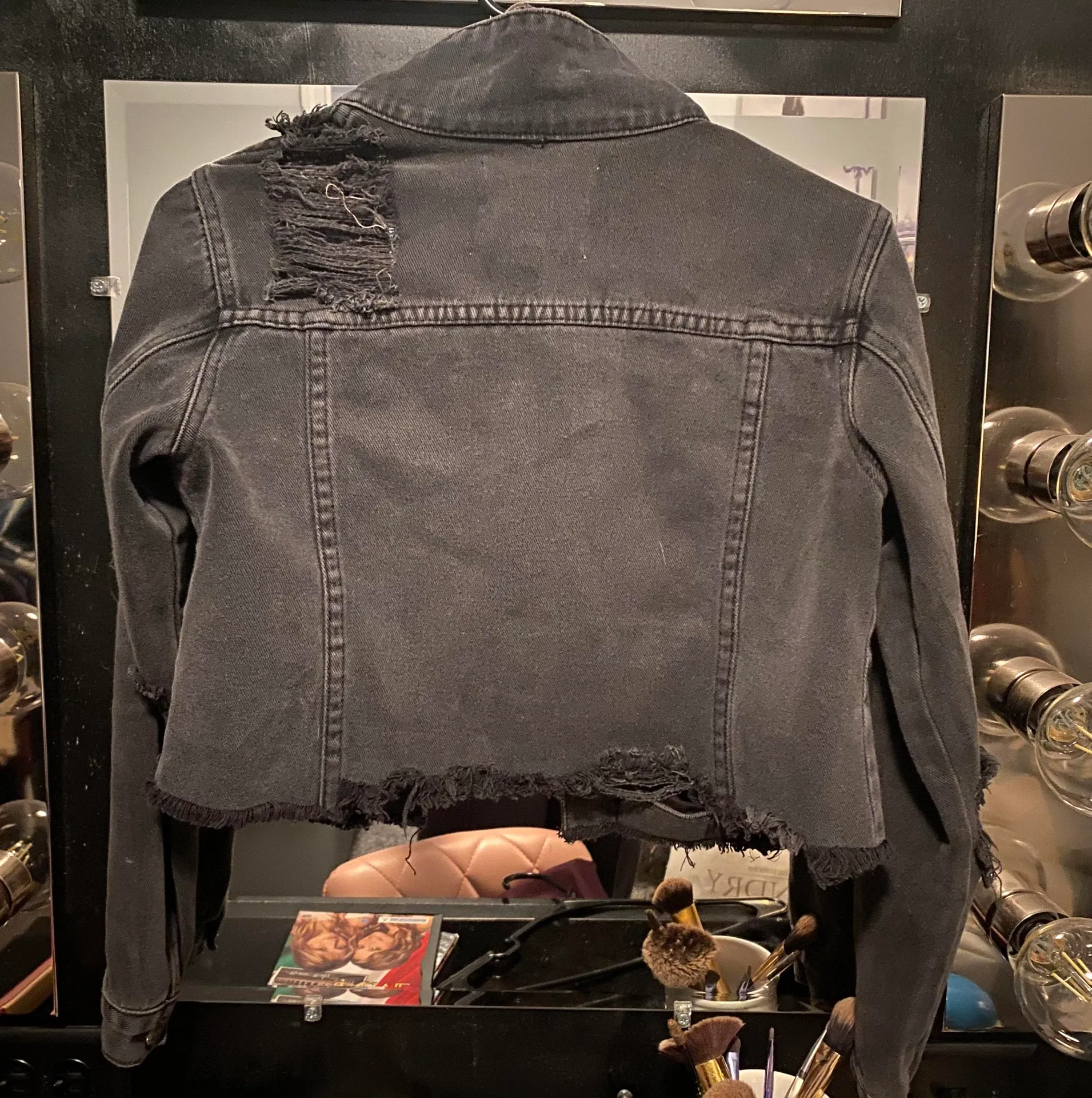 Thread and Supply Distressed Cropped Denim Jacket Black  - Image 4