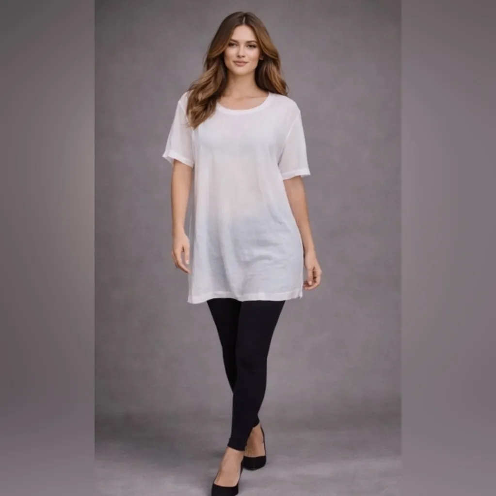 Johnny Was White Crew Neck Gauzy Tunic Top XS - Image 7