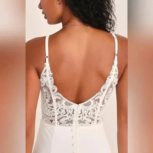 Lulus Forever a Fairytale White Lace Sleeveless Maxi Dress Size L - Image 9