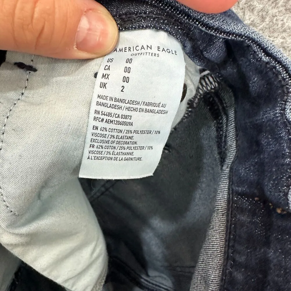 American Eagle shorts women 00 blue dark wash curvy super high rise shortie boho - Image 8