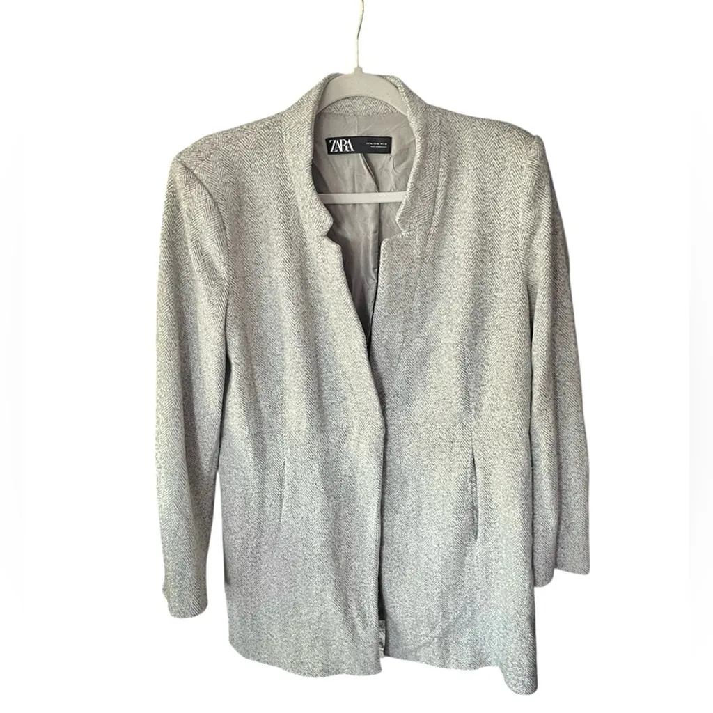 ZARA Gray Herringbone Peacoat Blazer Jacket XL Business Casual Office Coat - Image 2