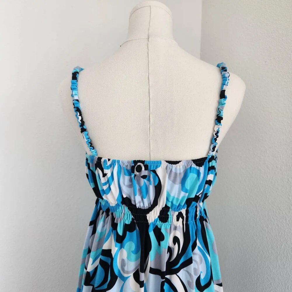 Y2K Boston Proper Blue Black White Retro Sun Dress S - Image 8