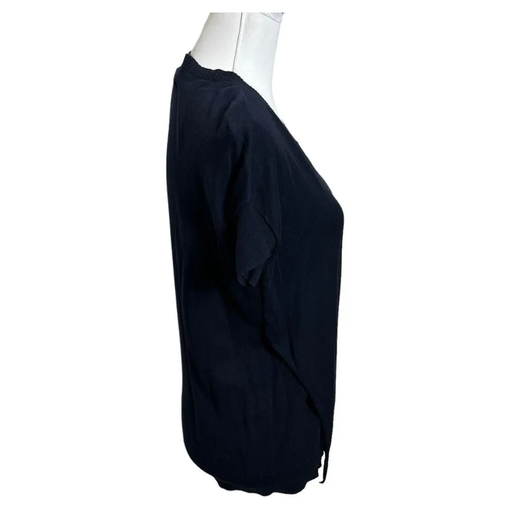 AllSaints Teko Navy Blue V Neck Short Sleeve Jumper Knit Top Womens Size 2 - Image 4