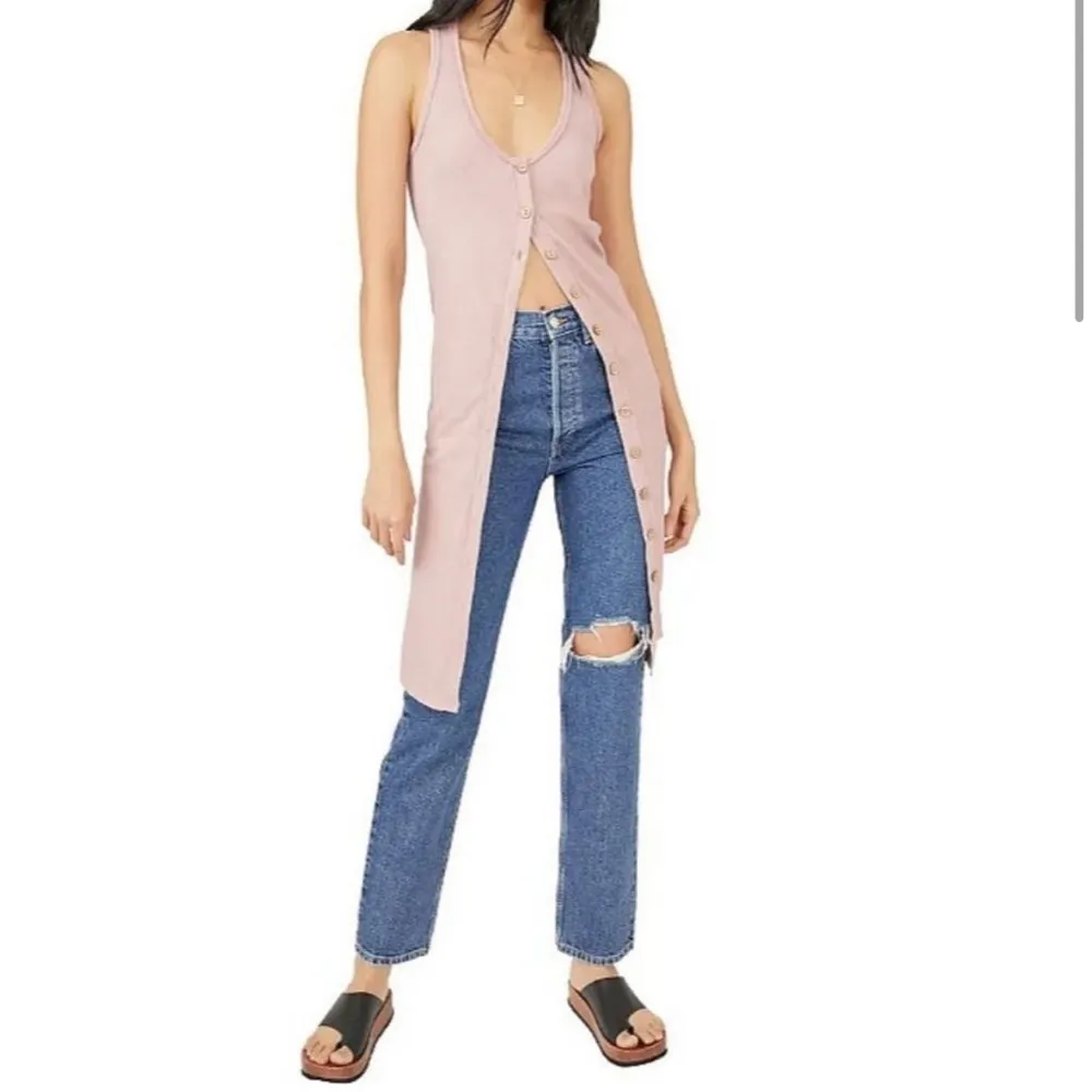 Free People We The Free Gia Long Ribbed Vest / Dress Lilac Wine Pink Small NEW - Image 2