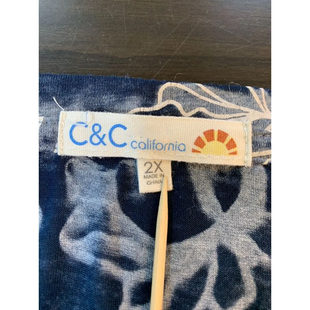 C&C California Top Women‎ Plus Sz 2XL XXL Floral Blue Burnout Shirt FLAW HOLE - Image 5