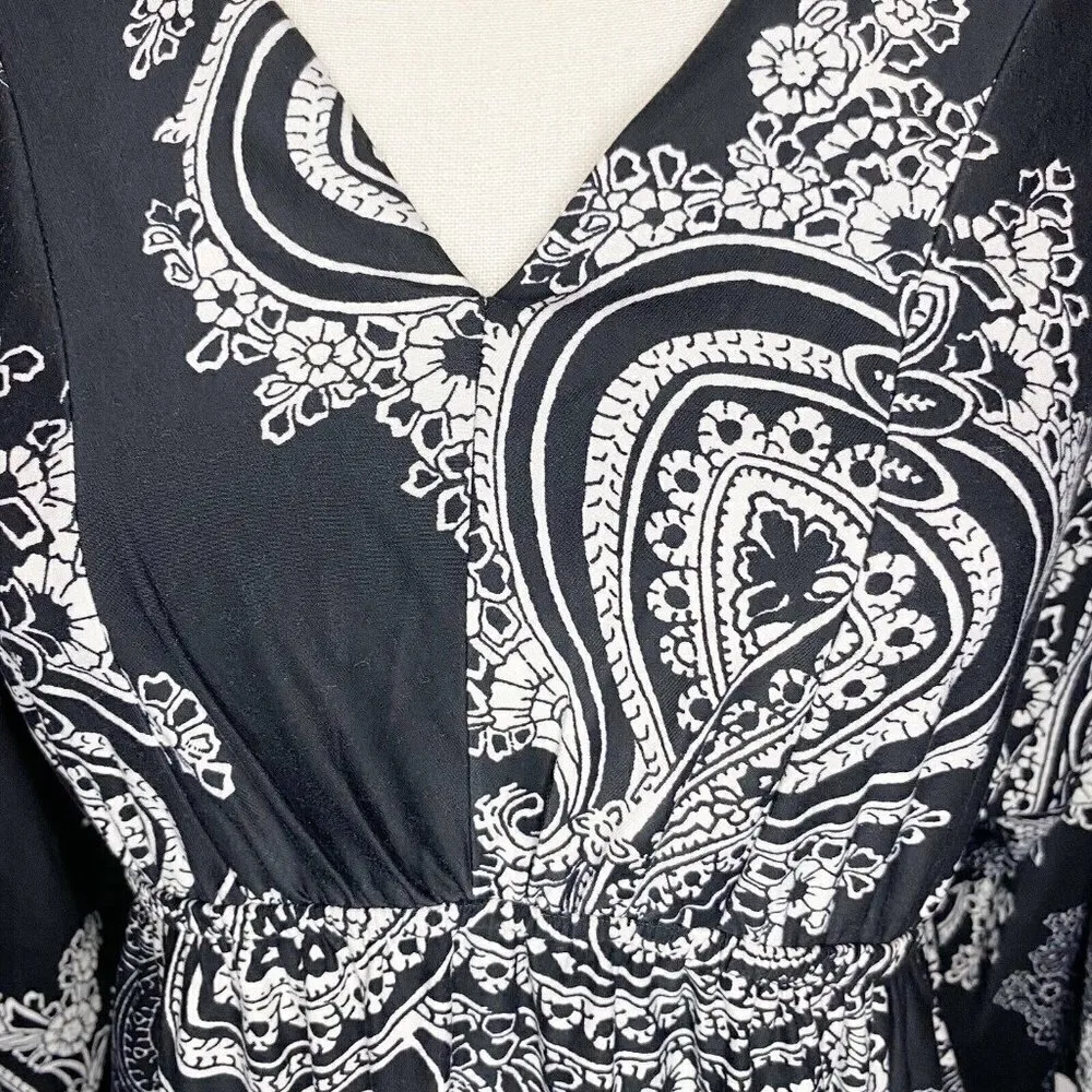 Soma Intimates Empire Waist Black Floral Knit Dress Ragland Sleeve Sz Small - Image 3