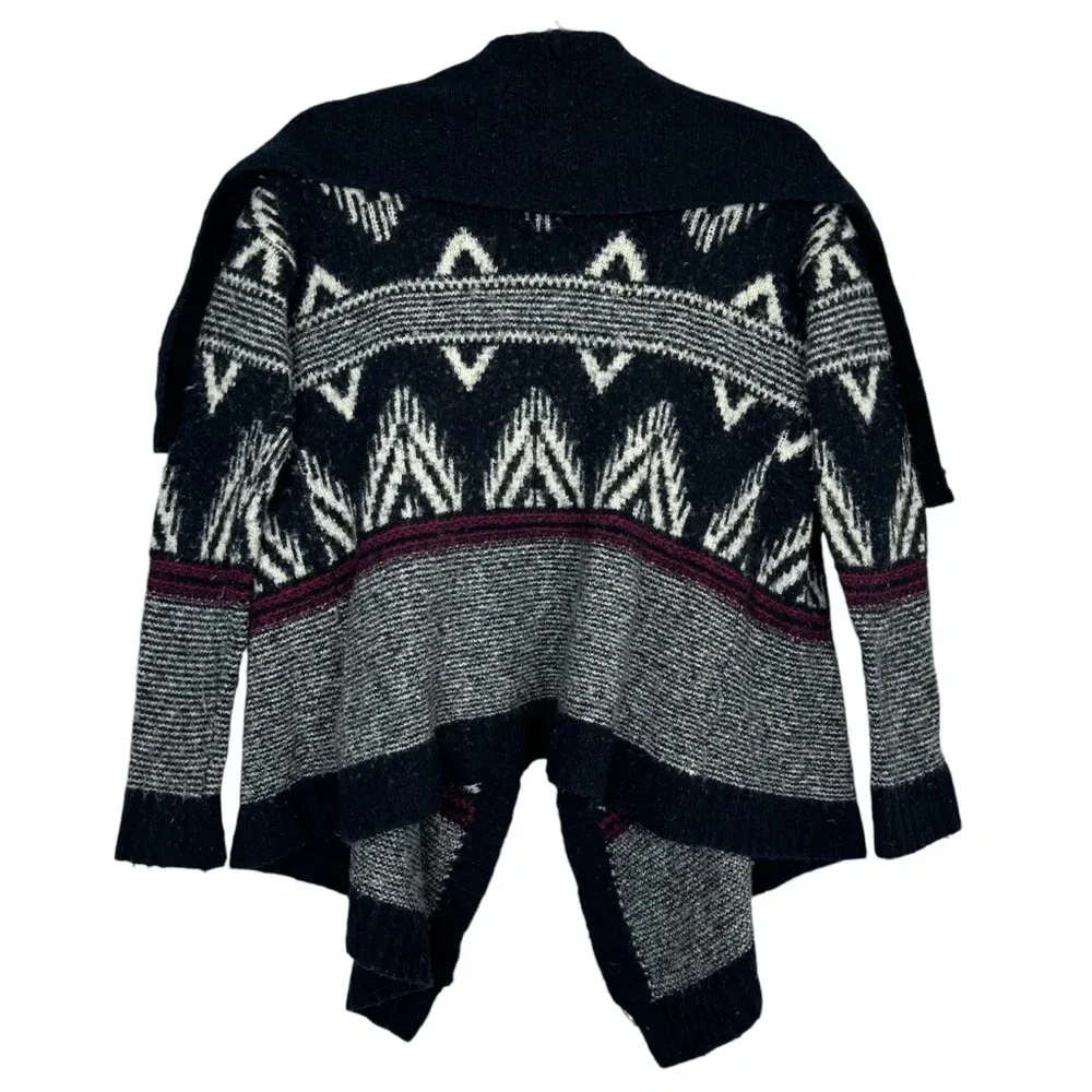 A&F Wool Blend Shawl Collar Open Cardigan Asymmetrical Medium Western Chevron - Image 4