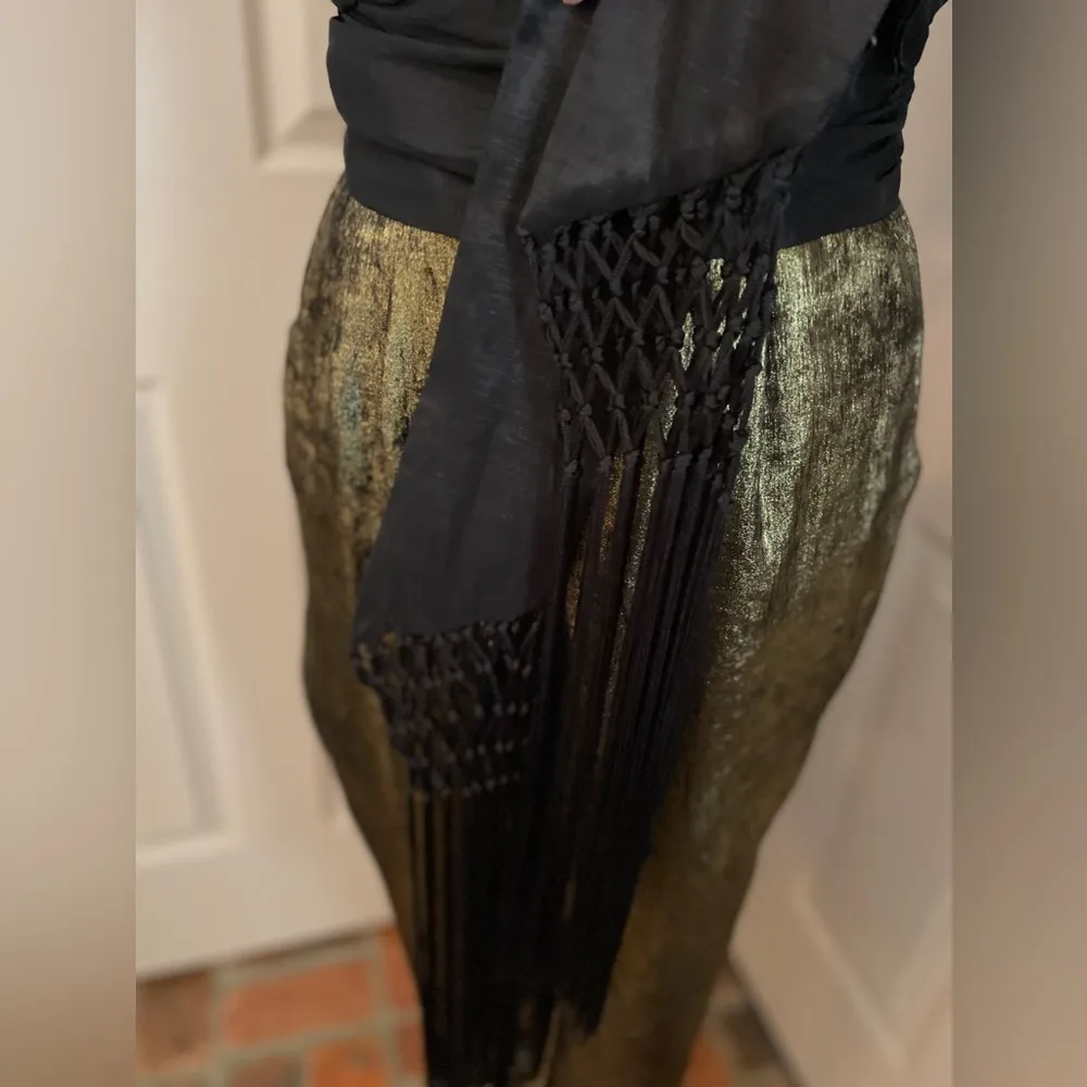 New York & Company Gabrielle Union black & gold strapless fringed jumpsuit. Sz 4 - Image 2