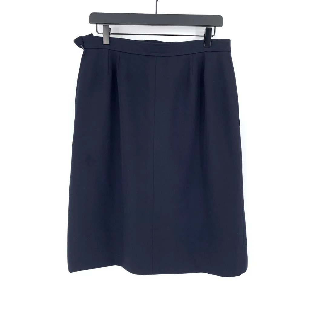VTG YVES ST. LAURENT Wool Skirt Navy Blue FR 46 (14) - Image 8