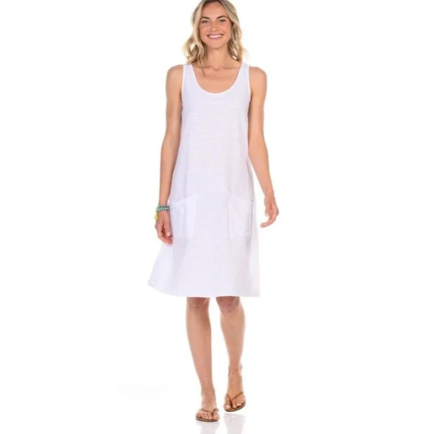 Fresh Produce Drape Dress Womens 3X White Cotton Tank Pockets USA Sleeveless New - Image 2